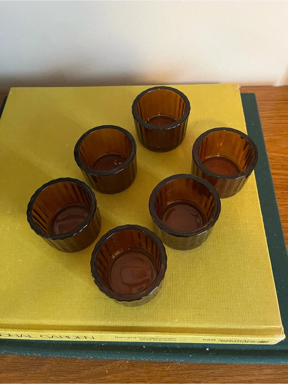 Set of 6 Brown Glass Votive Candle Holders